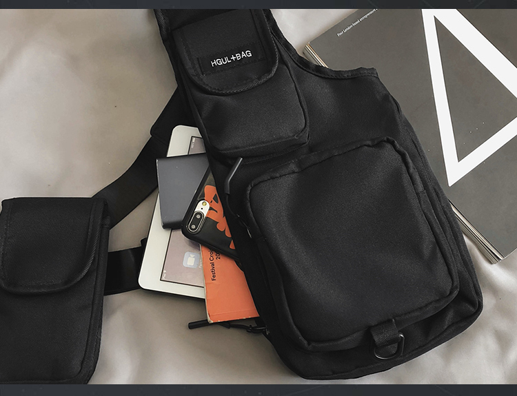 2021 High quality Men Hip-Hop Vest Bag Retro Fashion Shoulder bag Removable Composite Chest Bag