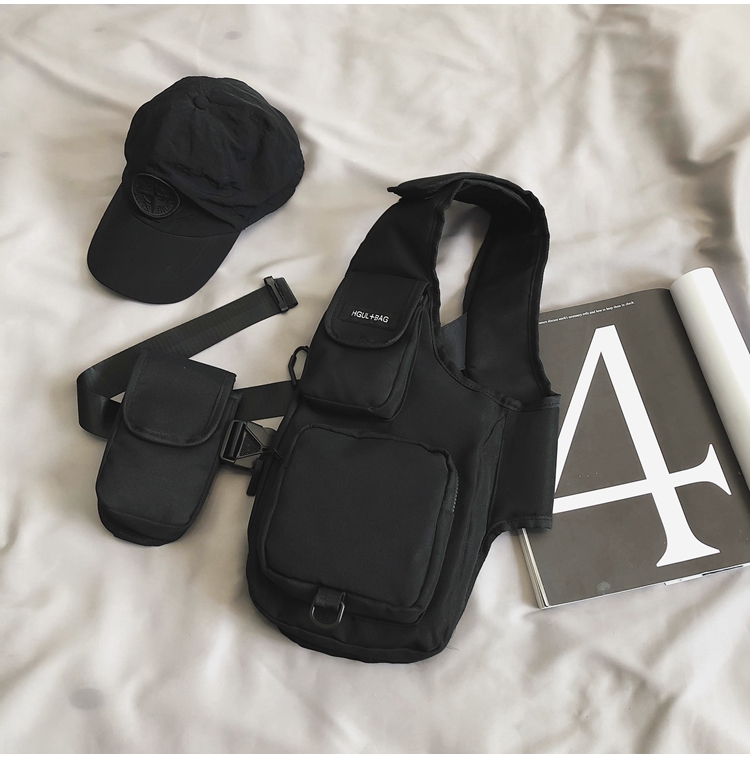 2021 High quality Men Hip-Hop Vest Bag Retro Fashion Shoulder bag Removable Composite Chest Bag