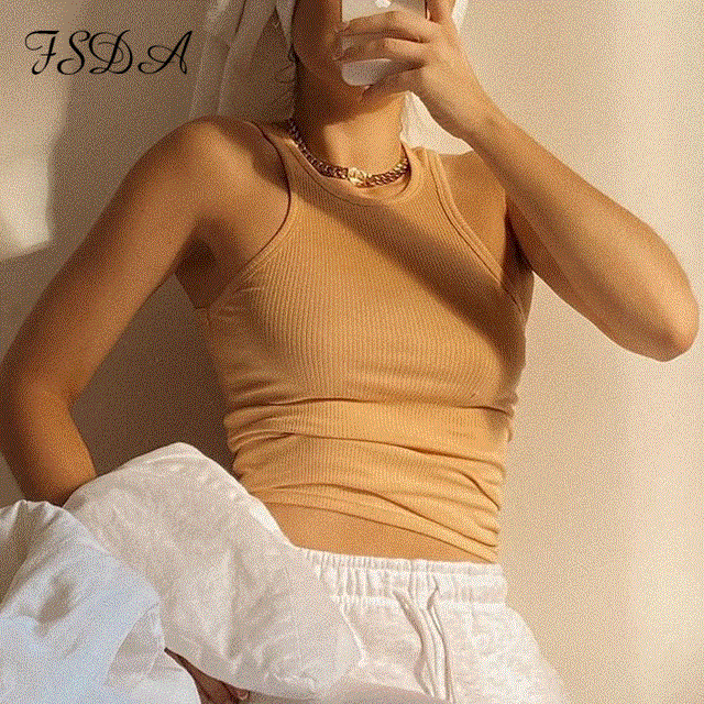 2021 High quality Knit Crop Top Women Basic Sexy Tops Sleeveless Casual Ribber Tank Top Off Shoulder