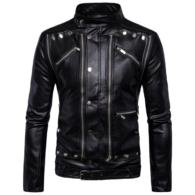 2021 High quality Multi Poket Design Pu Leather Jacket Men Punk Motorcycle Jacket Men Bomber Jackets