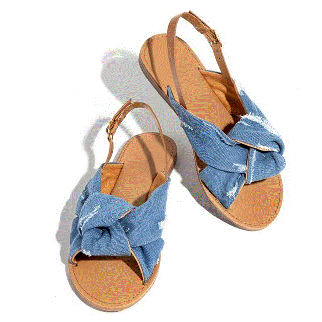 2021 High quality Women Sandals Bow Tie Summer Casual Fashion Flats Print Denim Leopard Shoes Beach Ladies Sandals