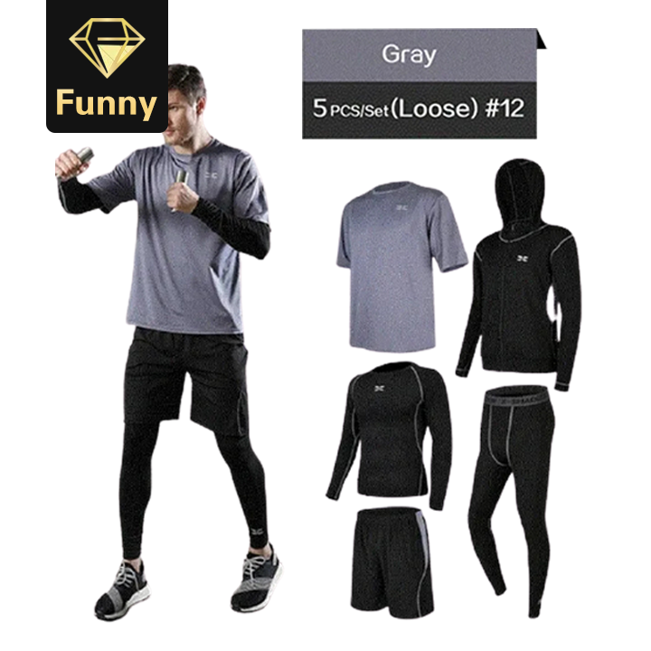 2021 High quality 5 Pcs Men's Suits Gymwear Running Jogging Sport Wear Exercise Workout Tights