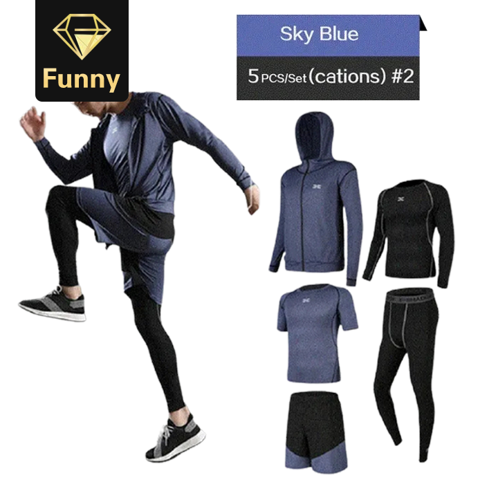 2021 High quality 5 Pcs Men's Suits Gymwear Running Jogging Sport Wear Exercise Workout Tights