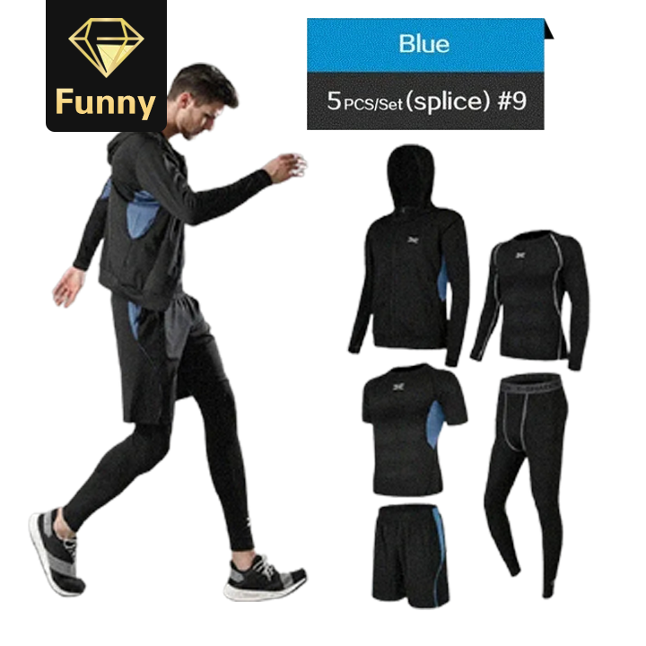 2021 High quality 5 Pcs Men's Suits Gymwear Running Jogging Sport Wear Exercise Workout Tights
