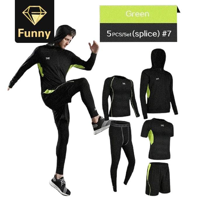 2021 High quality 5 Pcs Men's Suits Gymwear Running Jogging Sport Wear Exercise Workout Tights
