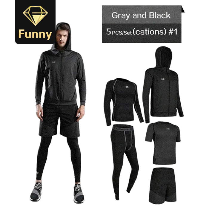 2021 High quality 5 Pcs Men's Suits Gymwear Running Jogging Sport Wear Exercise Workout Tights