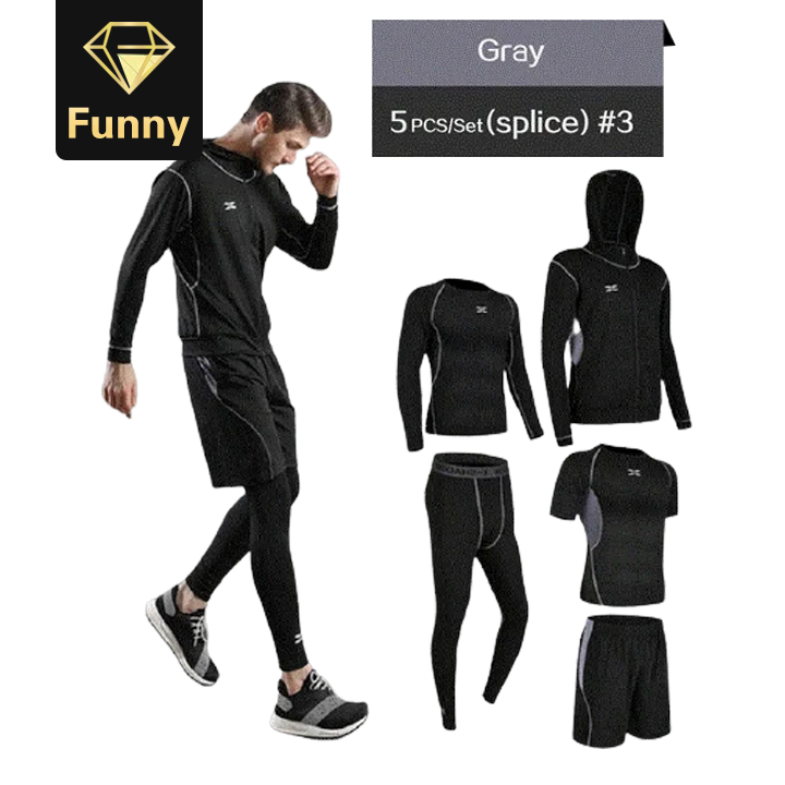 2021 High quality 5 Pcs Men's Suits Gymwear Running Jogging Sport Wear Exercise Workout Tights