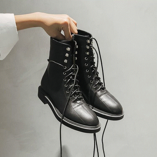 2021 High quality Women PU Leather Motorcycle Platform Ankle Boots Women Low heel Thick With Short Boots