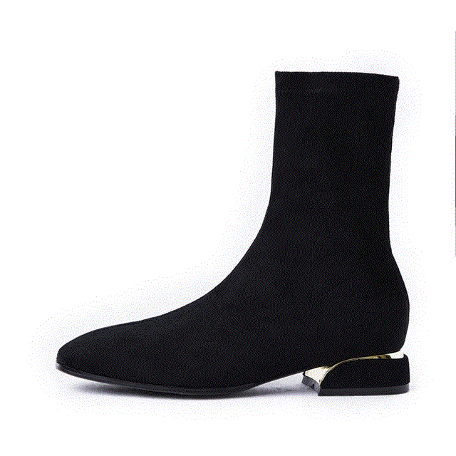 2021 High quality Fashion Platform Ankle Boots Women Low heel Short Booties Square head high help Soft Flock Boots