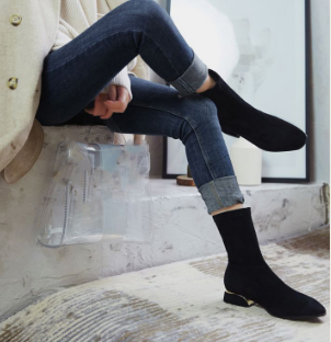 2021 High quality Fashion Platform Ankle Boots Women Low heel Short Booties Square head high help Soft Flock Boots