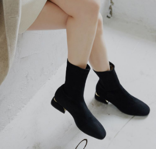 2021 High quality Fashion Platform Ankle Boots Women Low heel Short Booties Square head high help Soft Flock Boots