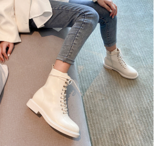 2021 High quality Women PU Leather Motorcycle Platform Ankle Boots Women Low heel Thick With Short Boots