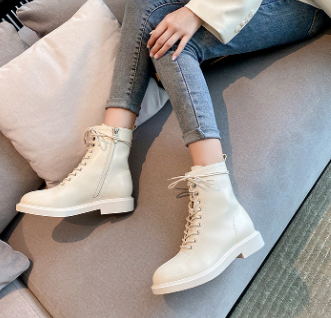 2021 High quality Women PU Leather Motorcycle Platform Ankle Boots Women Low heel Thick With Short Boots
