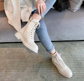 2021 High quality Women PU Leather Motorcycle Platform Ankle Boots Women Low heel Thick With Short Boots