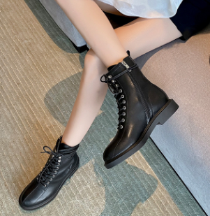 2021 High quality Women PU Leather Motorcycle Platform Ankle Boots Women Low heel Thick With Short Boots