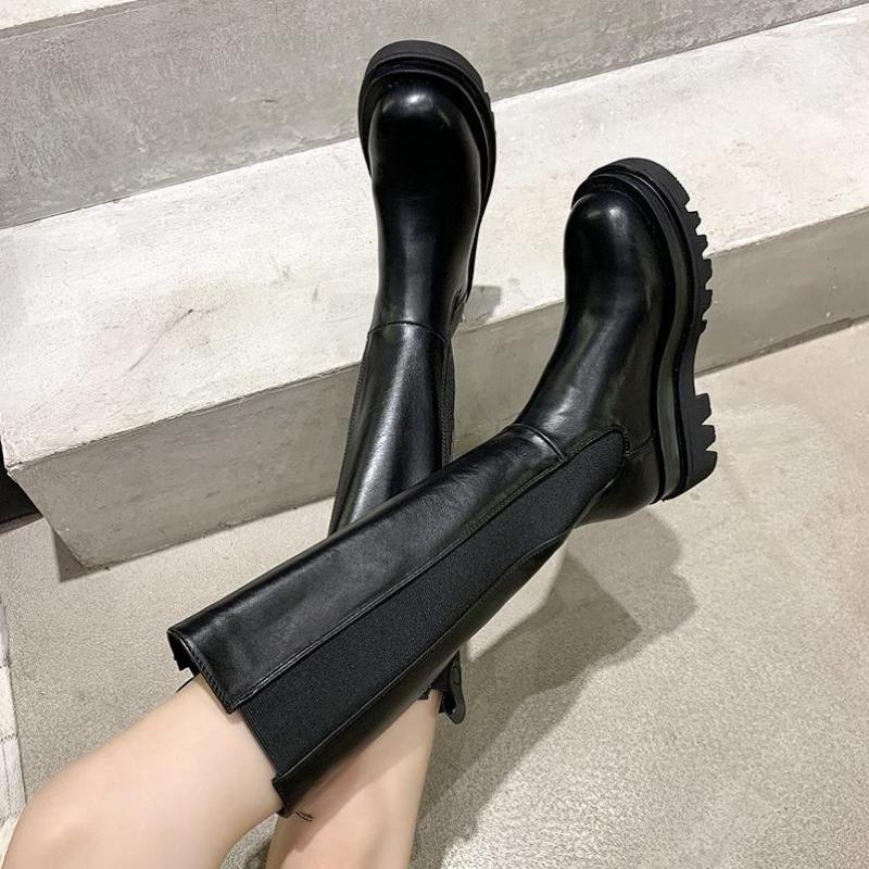 2021 High quality Knee High Boots Women Shoes Leather Platform Riding Boots Zipper Ladies Long Boots