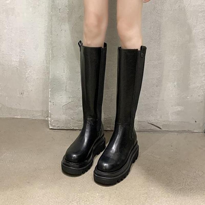 2021 High quality Knee High Boots Women Shoes Leather Platform Riding Boots Zipper Ladies Long Boots