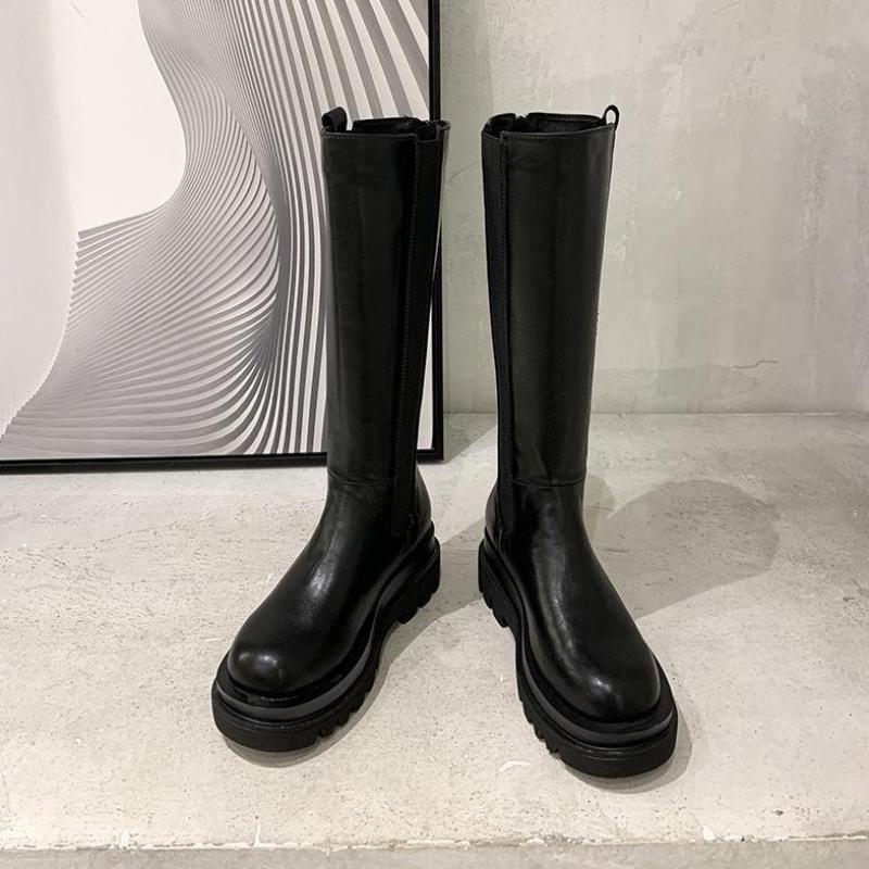 2021 High quality Knee High Boots Women Shoes Leather Platform Riding Boots Zipper Ladies Long Boots