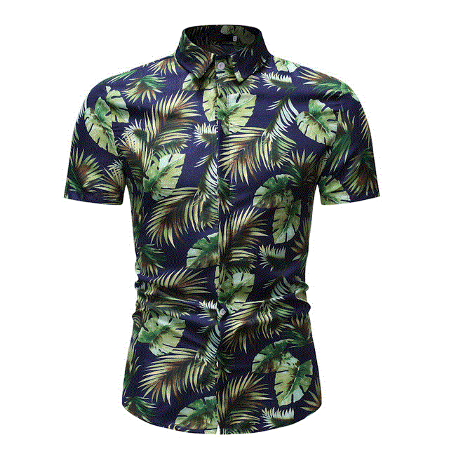 2021 High quality Leaf Printed Shirt Men Slim Fit Short Sleeve Hawaiian Shirt Mens Summer Beach Hawaii Shirts