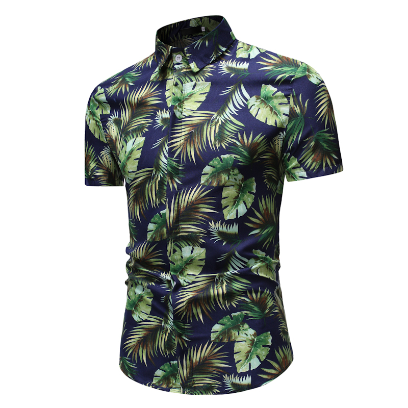 2021 High quality Leaf Printed Shirt Men Slim Fit Short Sleeve Hawaiian Shirt Mens Summer Beach Hawaii Shirts