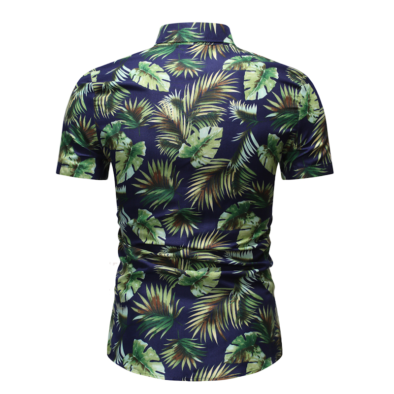 2021 High quality Leaf Printed Shirt Men Slim Fit Short Sleeve Hawaiian Shirt Mens Summer Beach Hawaii Shirts