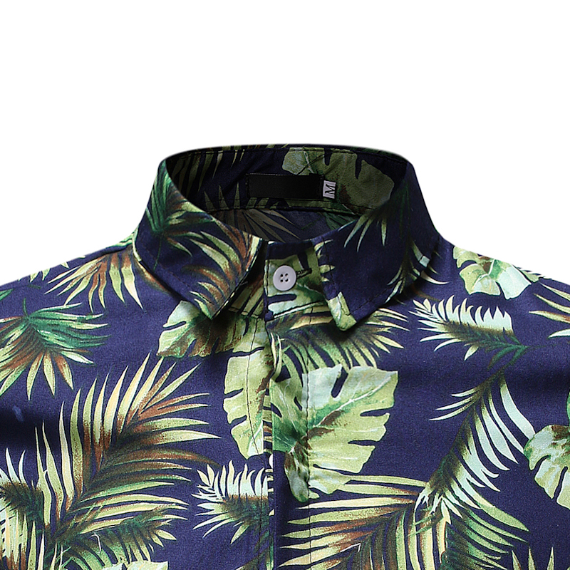 2021 High quality Leaf Printed Shirt Men Slim Fit Short Sleeve Hawaiian Shirt Mens Summer Beach Hawaii Shirts