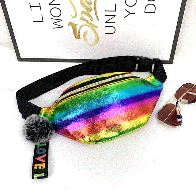 2021 High quality Cool Sequins Printing Waist Bag For Woman Fashion  Girls Shoulder Belt Bags Kids Waist Packs Glitter