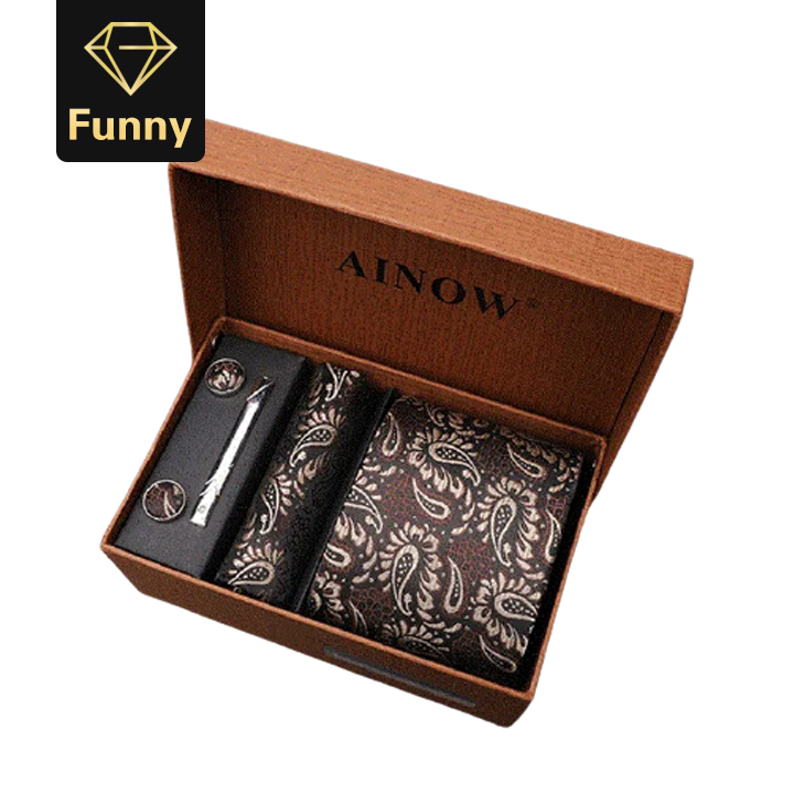 2021 High quality Men's Tie Clips Sets Silk Necktie Pocket Square Clip Cufflinks 4 Piece Set Suit Accessories