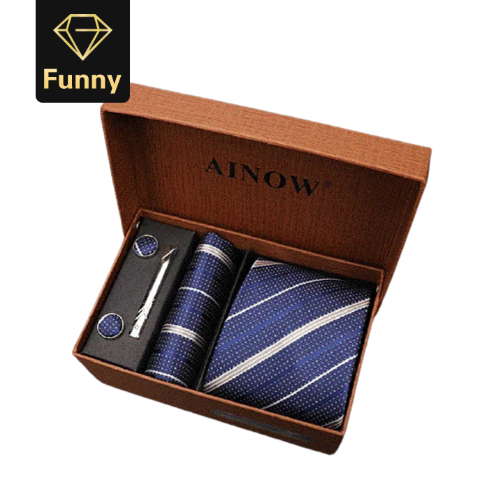2021 High quality Men's Tie Clips Sets Silk Necktie Pocket Square Clip Cufflinks 4 Piece Set Suit Accessories