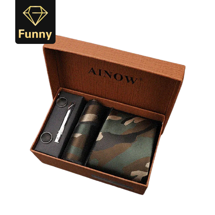 2021 High quality Men's Tie Clips Sets Silk Necktie Pocket Square Clip Cufflinks 4 Piece Set Suit Accessories