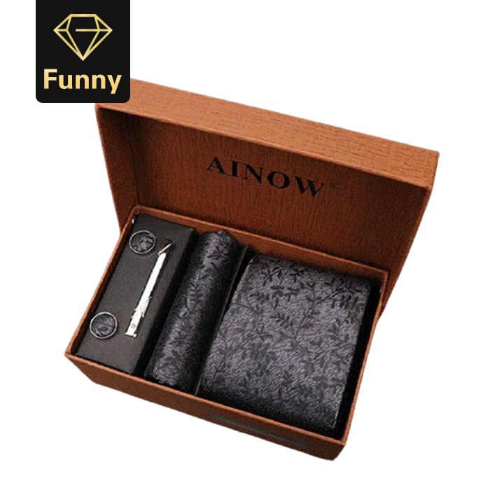2021 High quality Men's Tie Clips Sets Silk Necktie Pocket Square Clip Cufflinks 4 Piece Set Suit Accessories