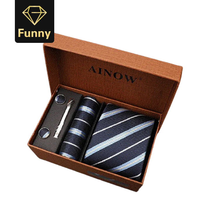2021 High quality Men's Tie Clips Sets Silk Necktie Pocket Square Clip Cufflinks 4 Piece Set Suit Accessories