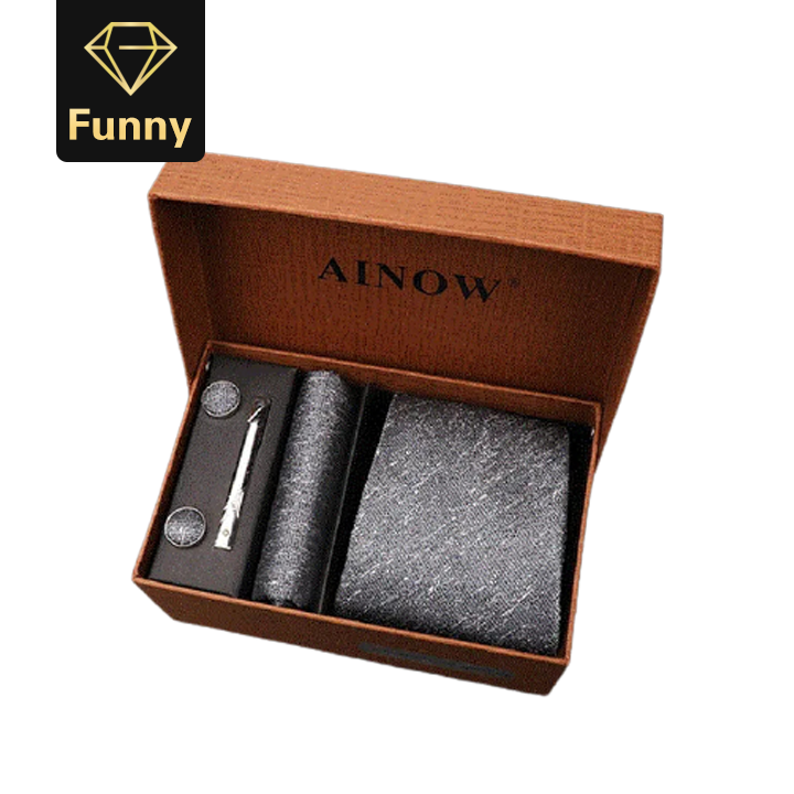 2021 High quality Men's Tie Clips Sets Silk Necktie Pocket Square Clip Cufflinks 4 Piece Set Suit Accessories