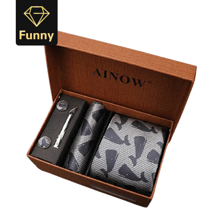2021 High quality Men's Tie Clips Sets Silk Necktie Pocket Square Clip Cufflinks 4 Piece Set Suit Accessories