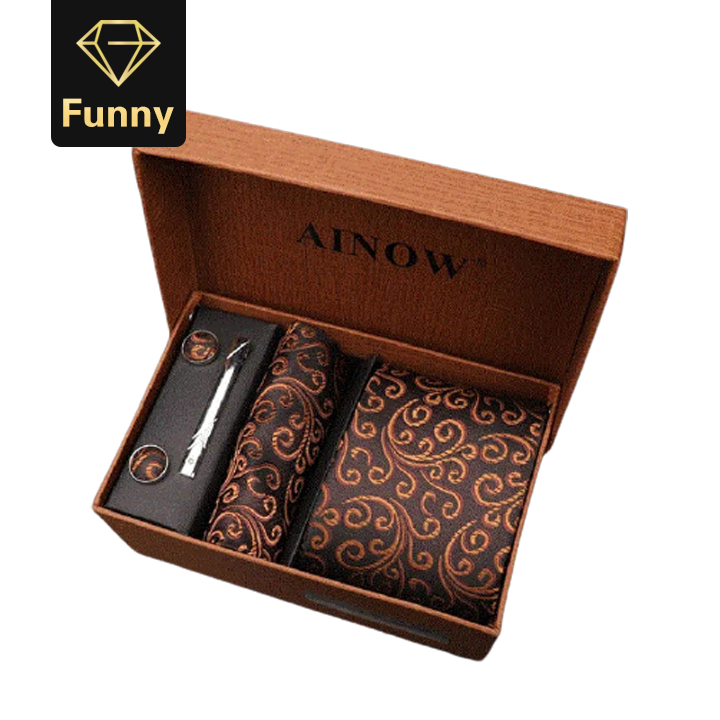 2021 High quality Men's Tie Clips Sets Silk Necktie Pocket Square Clip Cufflinks 4 Piece Set Suit Accessories