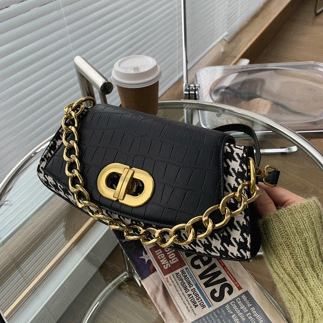 2021 High quality New Women Underarm Bags Fashion Vintage Black Houndstooth Purses Handbags Chain Casual Shoulder Bags