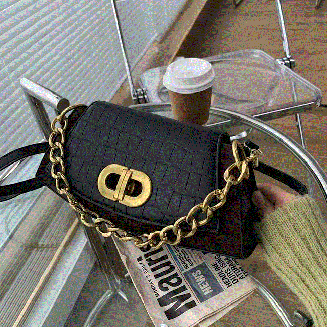 2021 High quality New Women Underarm Bags Fashion Vintage Black Houndstooth Purses Handbags Chain Casual Shoulder Bags