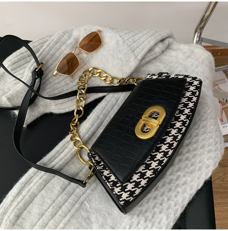 2021 High quality New Women Underarm Bags Fashion Vintage Black Houndstooth Purses Handbags Chain Casual Shoulder Bags