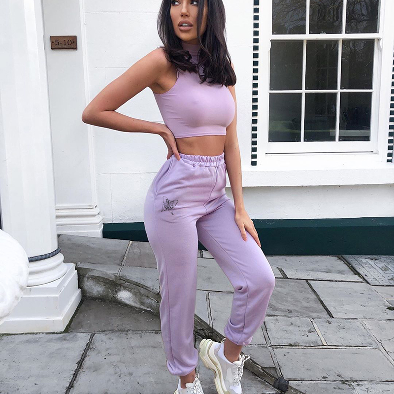 2021 High quality Fashion  Women Blue Purple Joggers Sweatpants High Waist Baggy Trousers