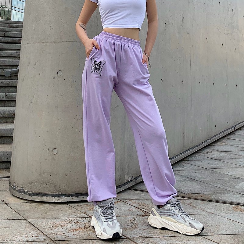 2021 High quality Fashion  Women Blue Purple Joggers Sweatpants High Waist Baggy Trousers