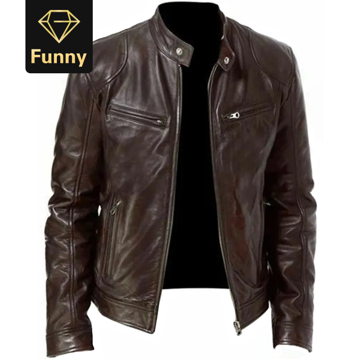 2021 High quality Male Leather Jacket Plus Size Black Brown Mens Stand Collar Coats Leather Jackets