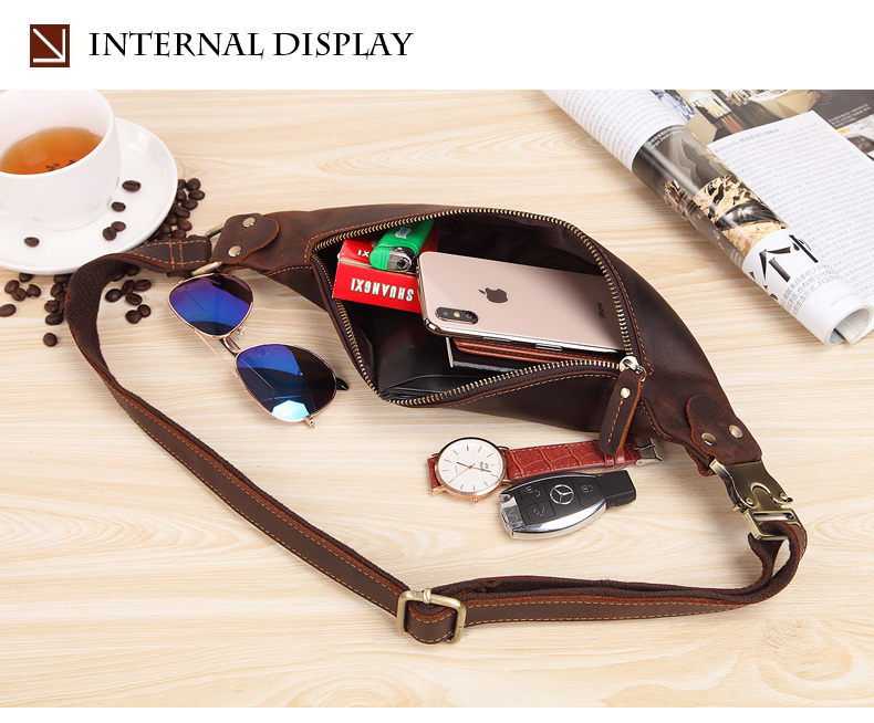 2021 High quality PU Leather Waist Packs For Men Travel Fanny Pack 120cm Belt Length Male Small Waist Bag For Phone