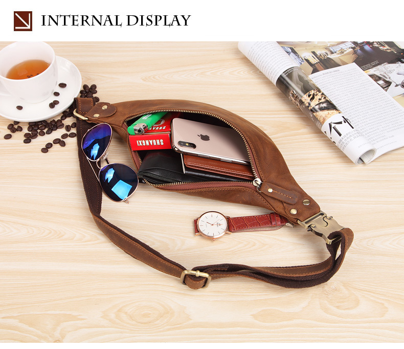 2021 High quality PU Leather Waist Packs For Men Travel Fanny Pack 120cm Belt Length Male Small Waist Bag For Phone