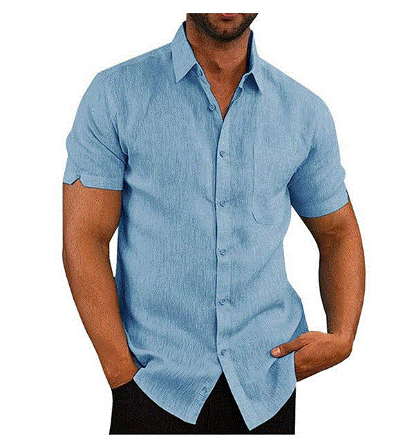 2021 High quality Mens Blouse Short Sleeve Baggy Buttons Summer Pure Cotton And Linen Casual Loose Holiday Shirts Tops