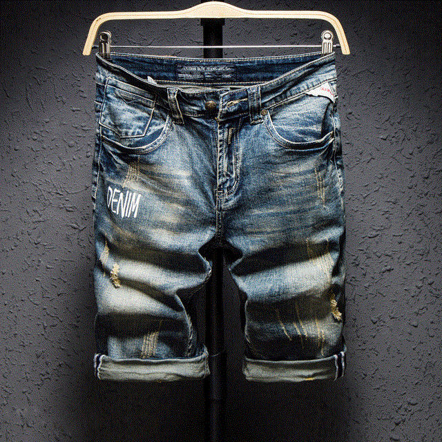 2021 High quality trend letter printing men's casual denim shorts summer new high-quality cotton retro jeans shorts