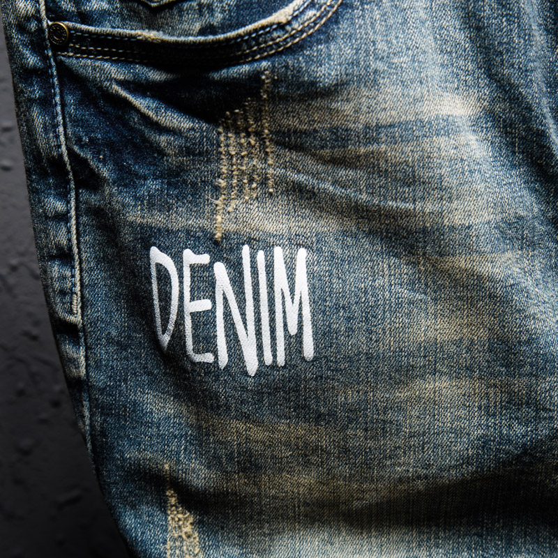 2021 High quality trend letter printing men's casual denim shorts summer new high-quality cotton retro jeans shorts