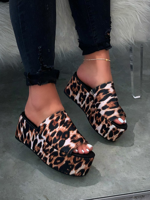 2021 High quality Platform Sandals Leopard High Heels Sandals Women Flats Shoes Woman Wedge Sandals New arrival
