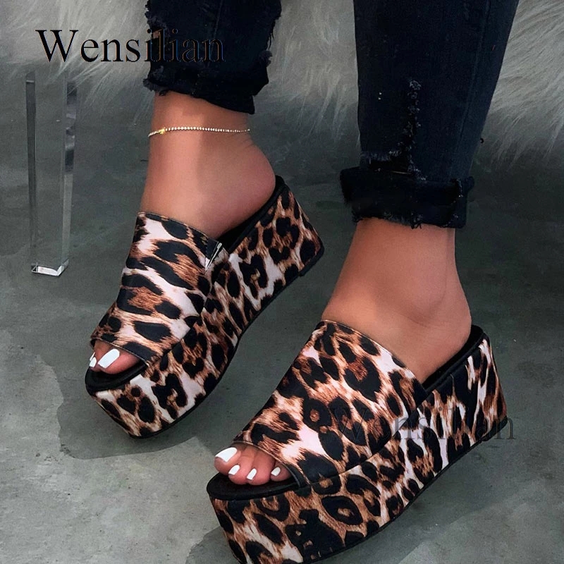 2021 High quality Platform Sandals Leopard High Heels Sandals Women Flats Shoes Woman Wedge Sandals New arrival
