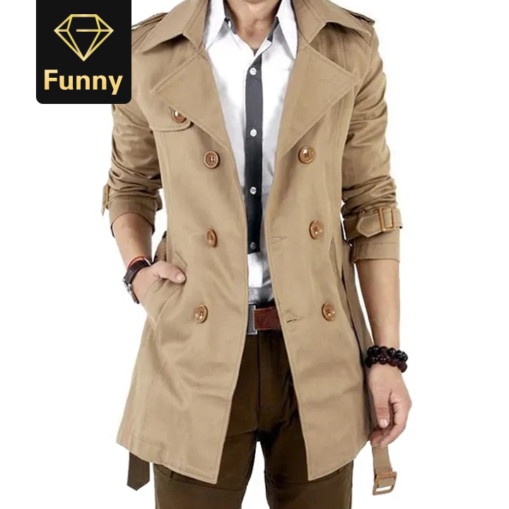 2021 High quality Trench Coat Men Casual Slim Long Men's Coats Autumn Double-breasted Trench Male Windbreaker Fashion