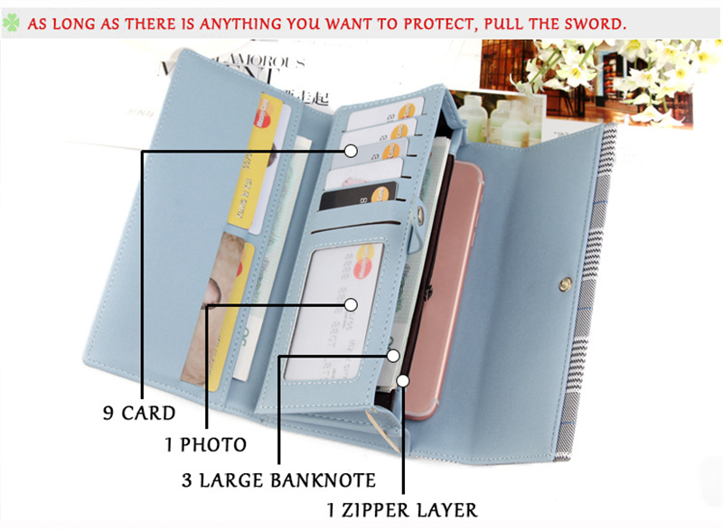 2021 High quality Women Long Plaid PU Leather Fashion Hasp Coin Purse Phone Bag Holders Female Wallet For Girls Ladies